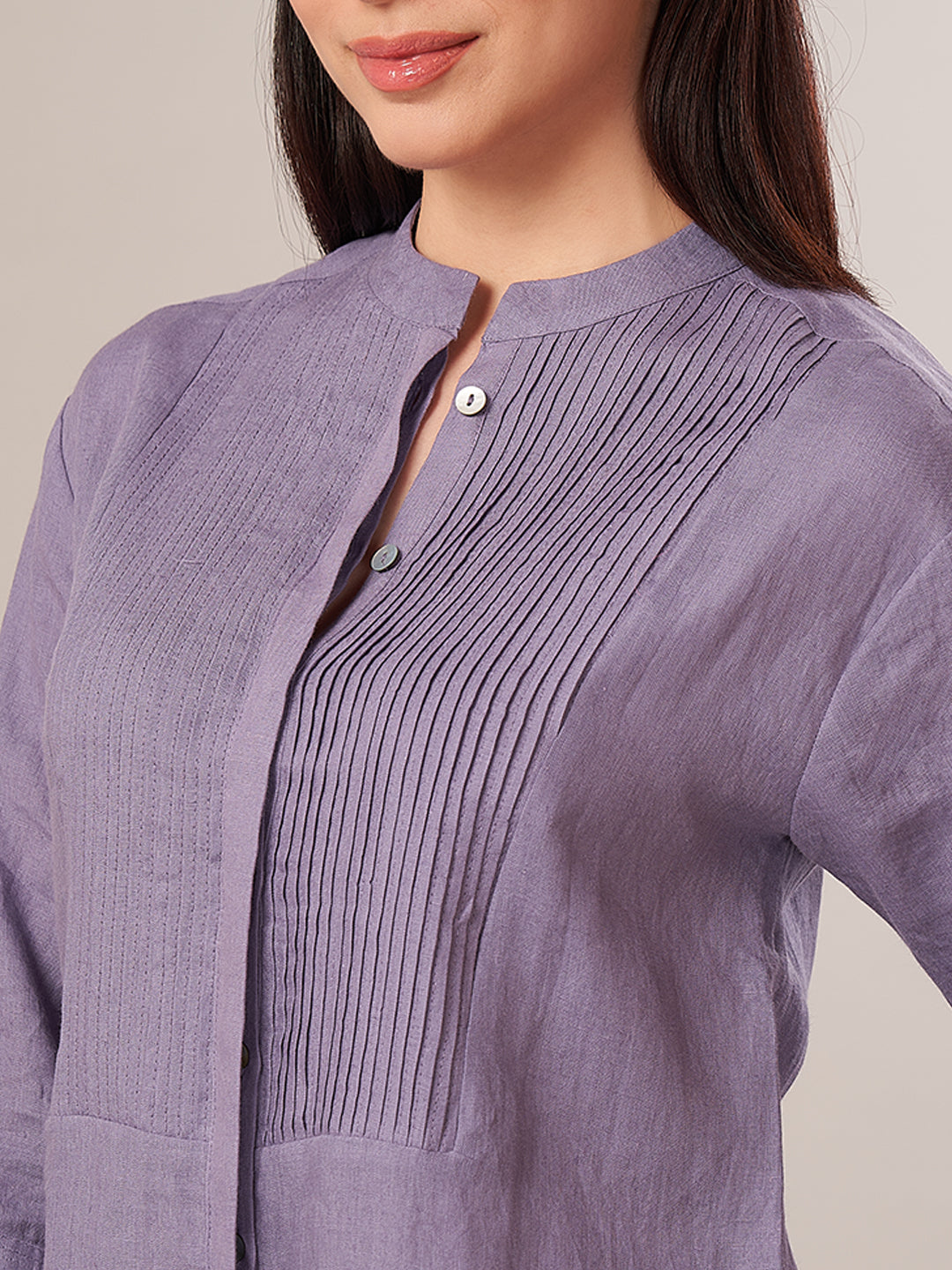 Women's 100% Linen Regular Fit Blouse Purple