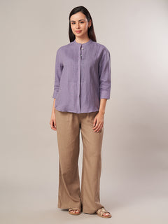 Women's 100% Linen Regular Fit Blouse Purple