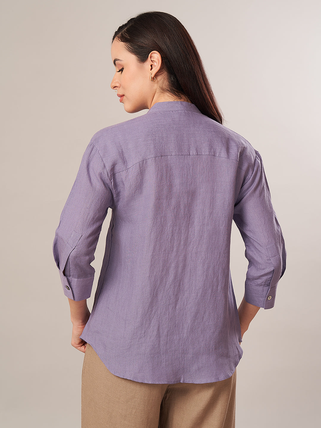 Women's 100% Linen Regular Fit Blouse Purple