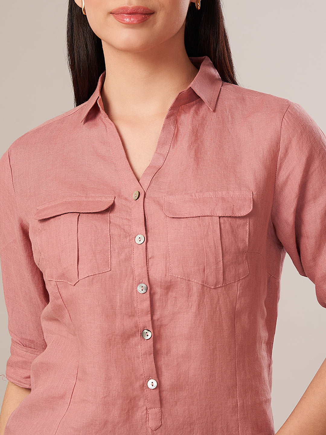Women's 100% Linen Regular Fit Blouse Rose