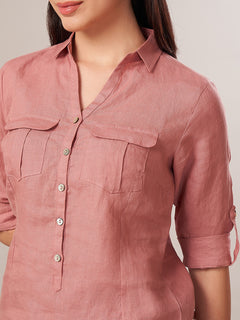Women's 100% Linen Regular Fit Blouse Rose