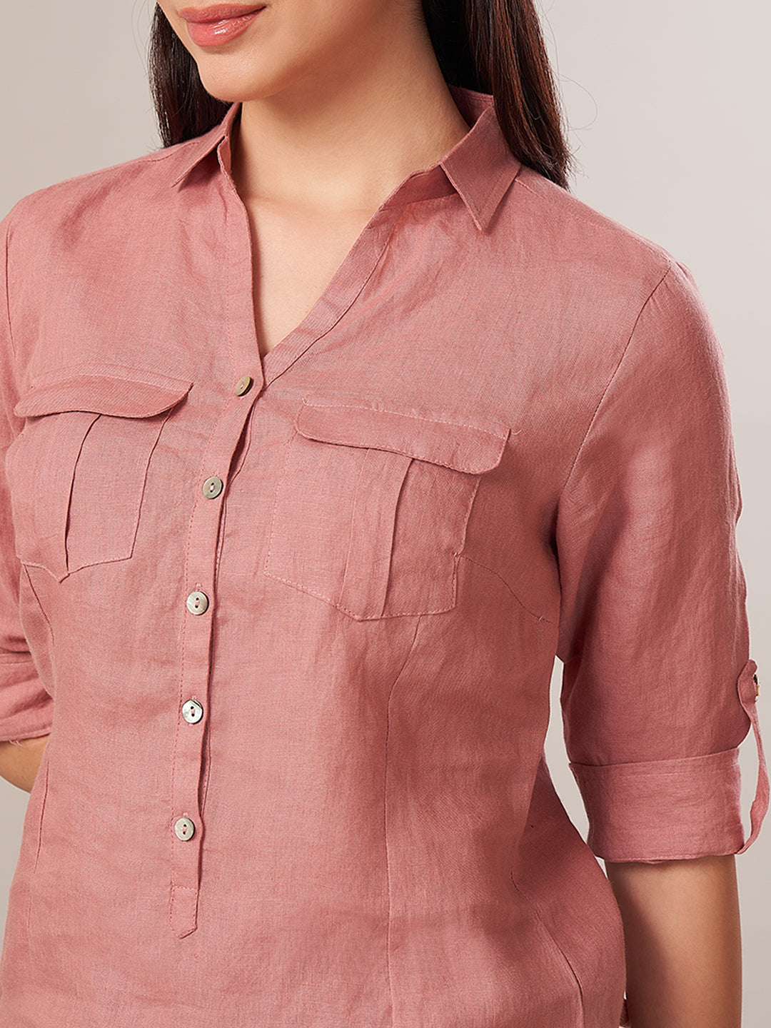 Women's 100% Linen Regular Fit Blouse Rose