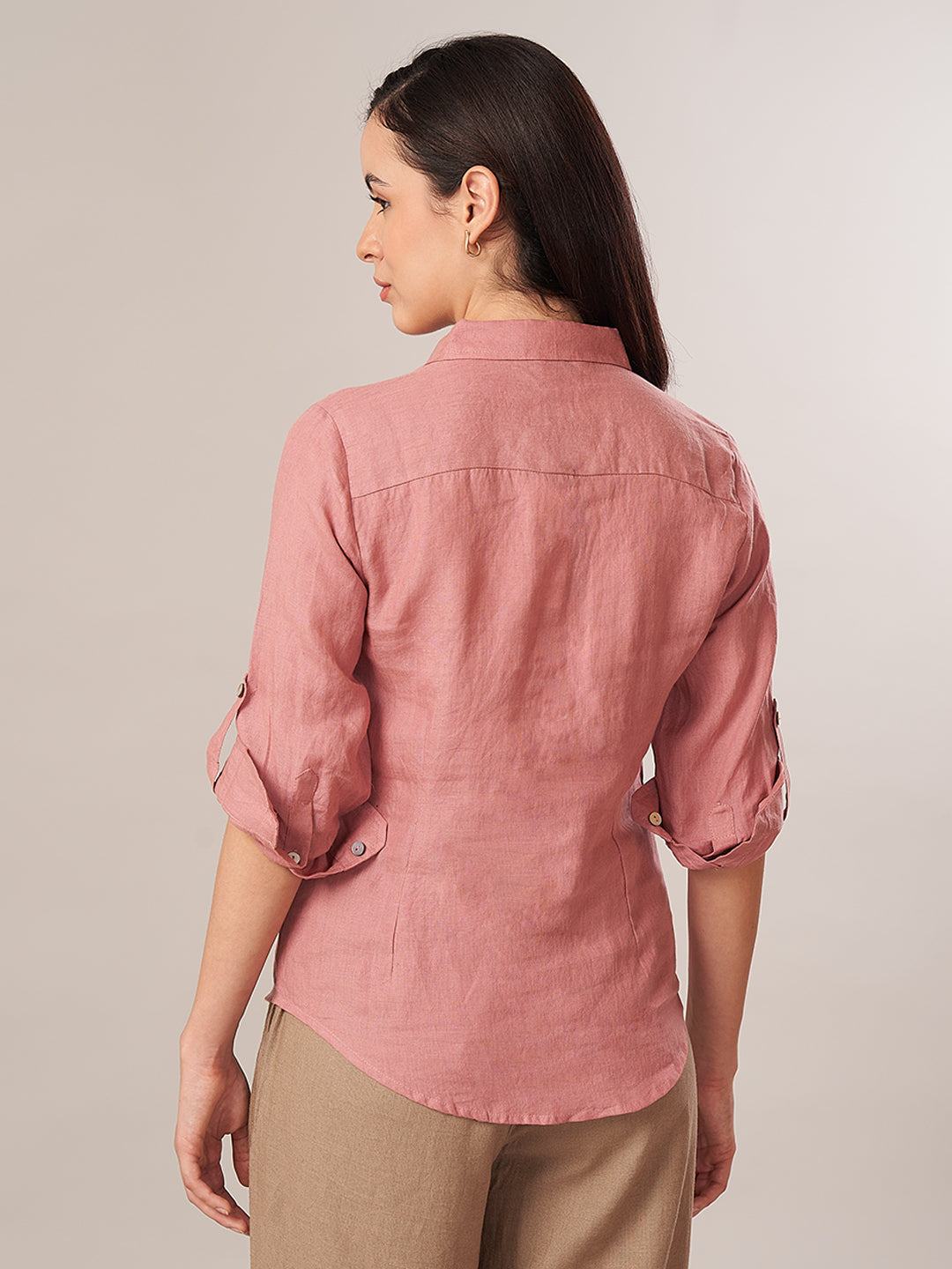 Women's 100% Linen Regular Fit Blouse Rose