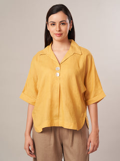 Women's 100% Linen Boxy Fit Blouse Yellow