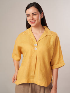 Women's 100% Linen Boxy Fit Blouse Yellow