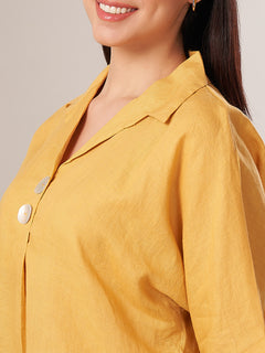 Women's 100% Linen Boxy Fit Blouse Yellow