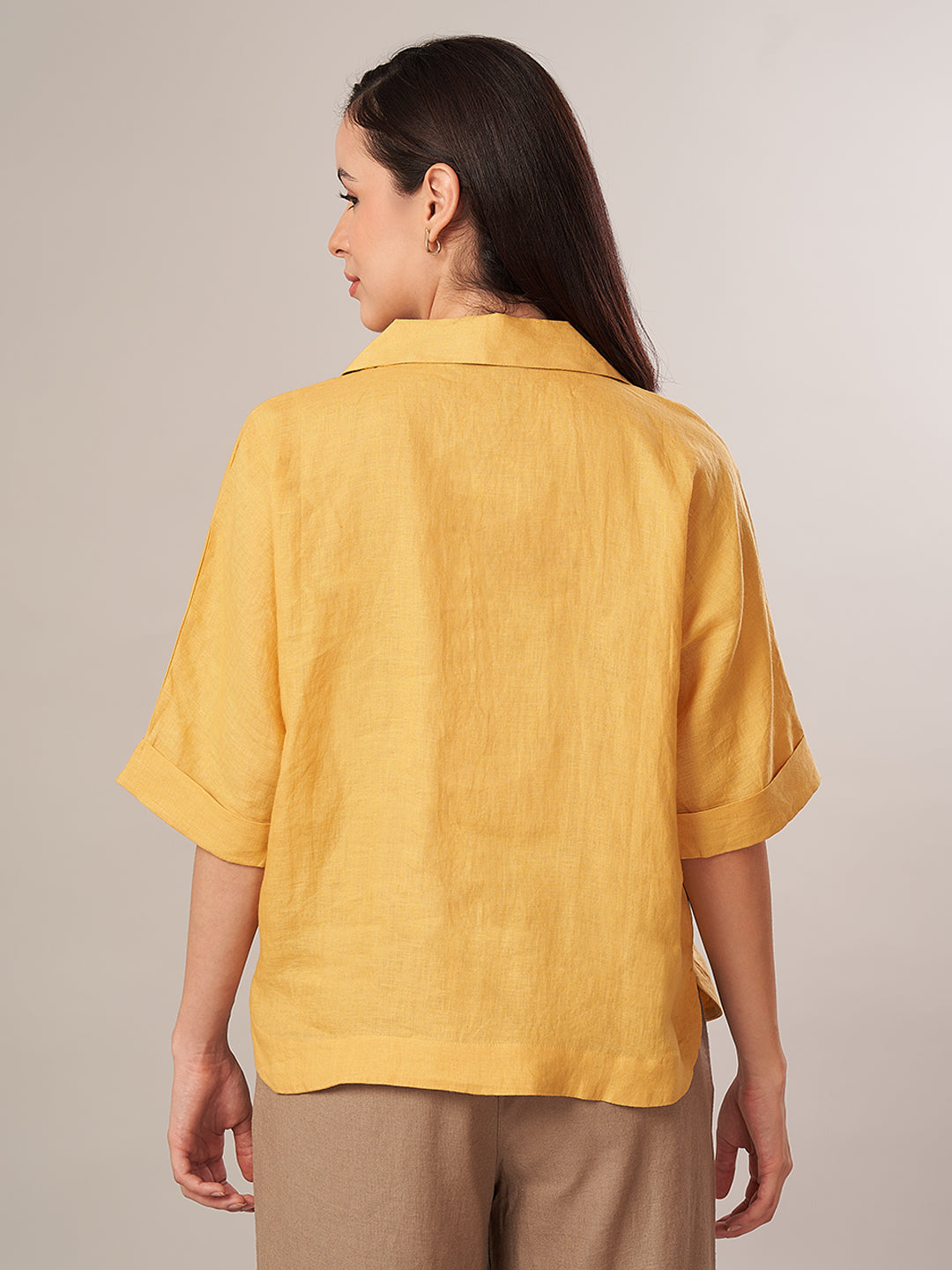 Women's 100% Linen Boxy Fit Blouse Yellow