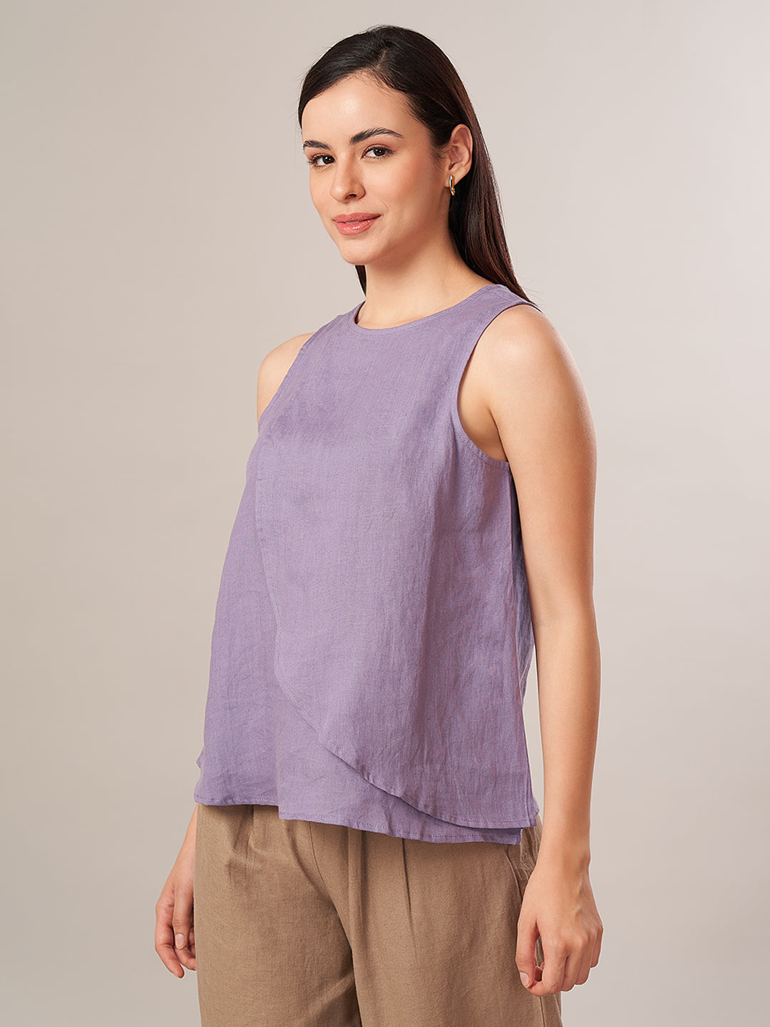 Women's 100% Linen Regular Fit Blouse Purple