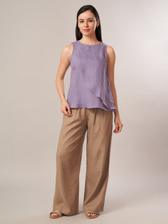 Women's 100% Linen Regular Fit Blouse Purple