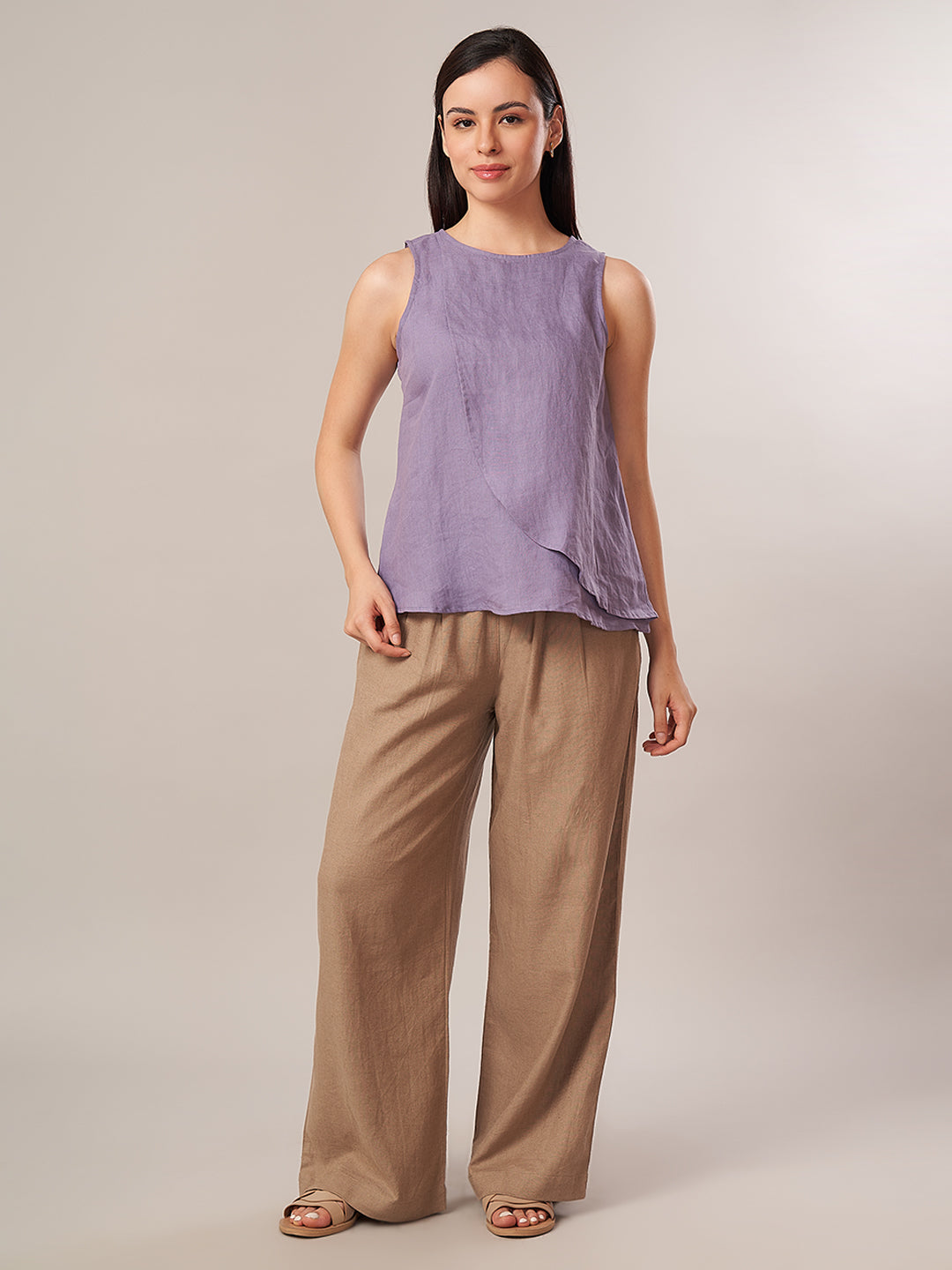 Women's 100% Linen Regular Fit Blouse Purple