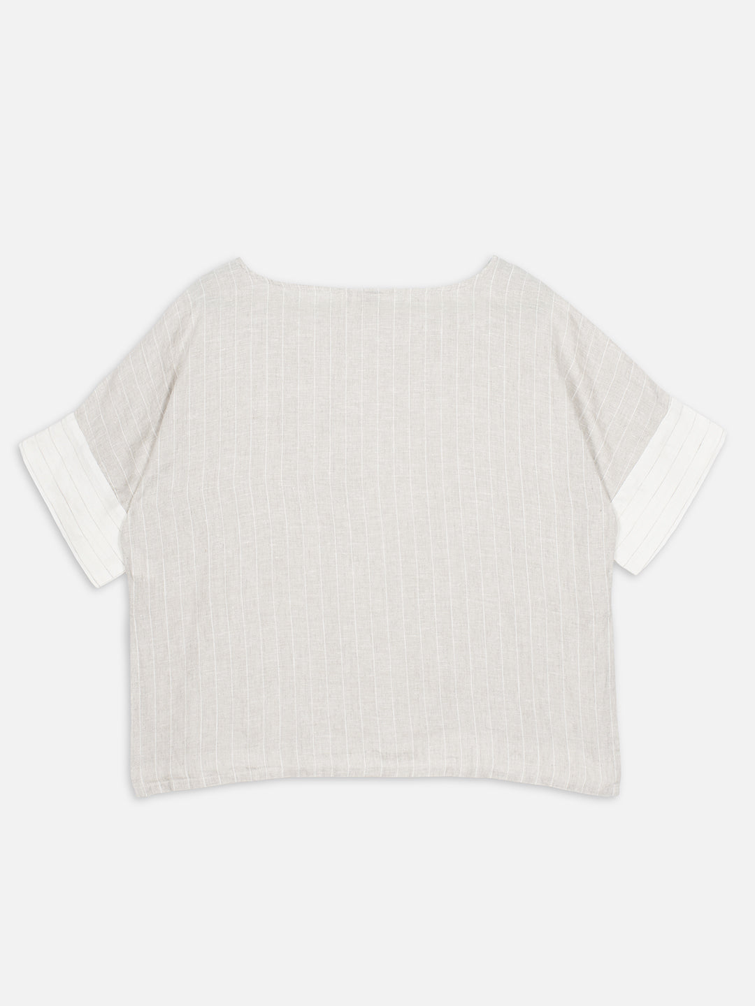 Women's Beige 100% Linen Boxy Fit Blouse