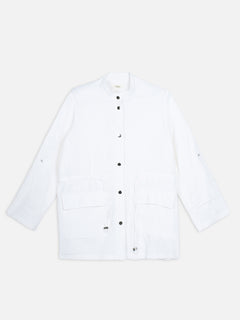 Women's Offwhite 100% Cotton Regular Fit Jacket