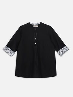 Women's Black Linen Cotton Regular Fit Blouse