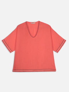 Women's Coral 100% Linen Boxy Fit Blouse