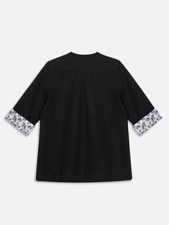 Women's Black Linen Cotton Regular Fit Blouse