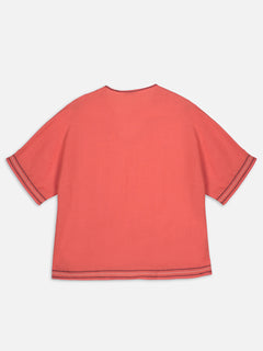 Women's Coral 100% Linen Boxy Fit Blouse
