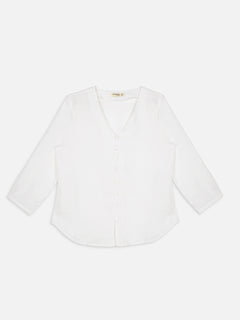 Women's White 100% Linen Regular Fit Blouse