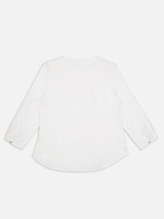 Women's White 100% Linen Regular Fit Blouse