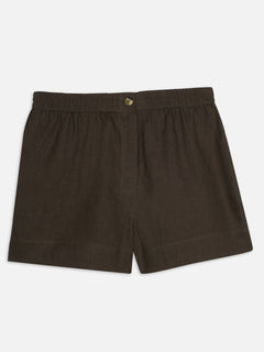 Women's Coffee 100% Linen Regular Fit Shorts