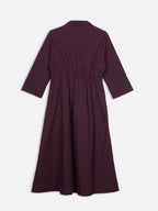 Women's Wine Cotton Lycra Regular Fit Dress