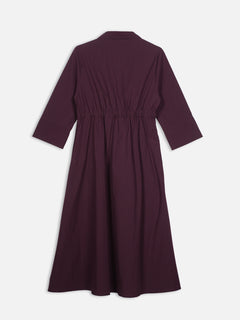 Women's Wine Cotton Lycra Regular Fit Dress