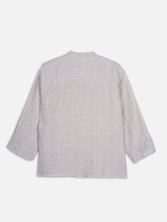 Women's Beige 100% Linen Boxy Fit Blouse