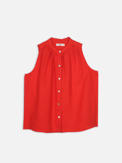 Women's Red 100% Linen Regular Fit Blouse