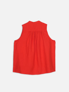 Women's Red 100% Linen Regular Fit Blouse