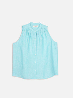 Women's Chambray Blue 100% Linen Regular Fit Blouse
