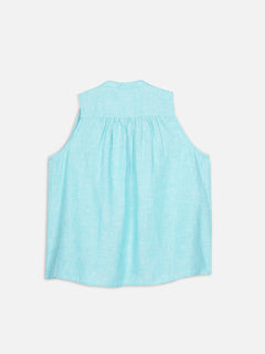 Women's Chambray Blue 100% Linen Regular Fit Blouse