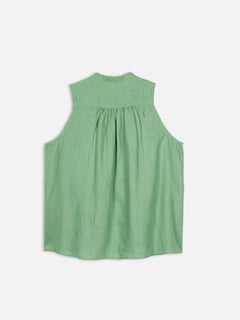 Women's Green 100% Linen Regular Fit Blouse