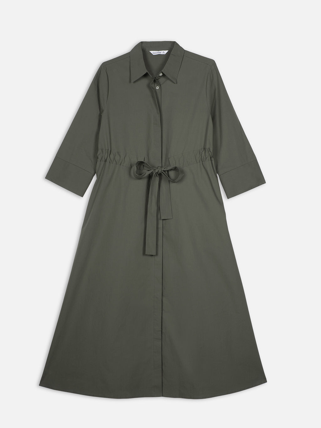 Women's Olive Cotton Lycra Regular Fit Dress