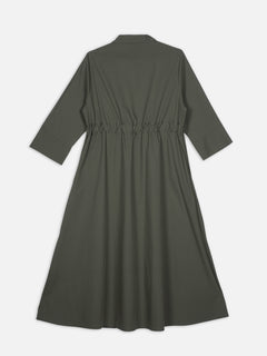 Women's Olive Cotton Lycra Regular Fit Dress