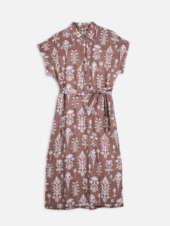 Women's Rust Linen Viscose Relax Fit Dress