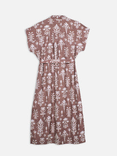 Women's Rust Linen Viscose Relax Fit Dress