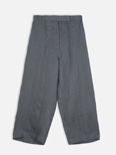Women's Grey 100% Linen Regular Fit Pant