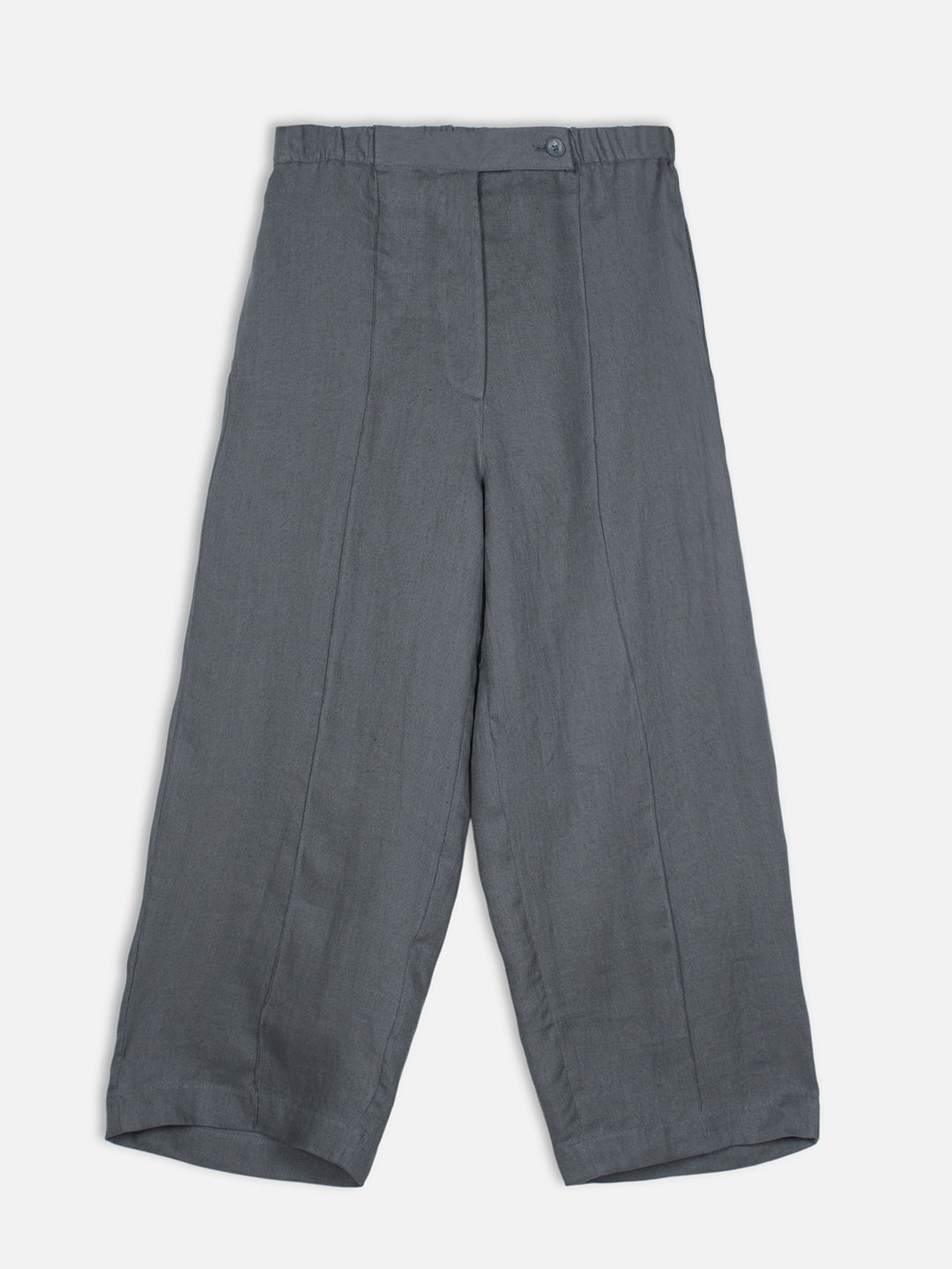 Women's Grey 100% Linen Regular Fit Pant