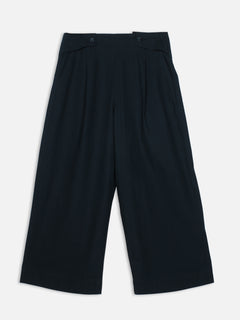 Women's Navy Cotton Linen Regular Fit Pant