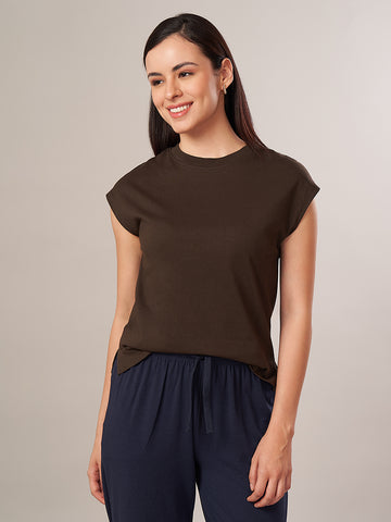 Women's 100% Cotton Regular Fit Tshirt Brown