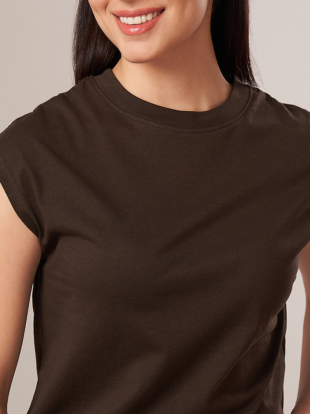 Women's 100% Cotton Regular Fit Tshirt Brown