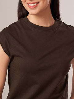 Women's 100% Cotton Regular Fit Tshirt Brown