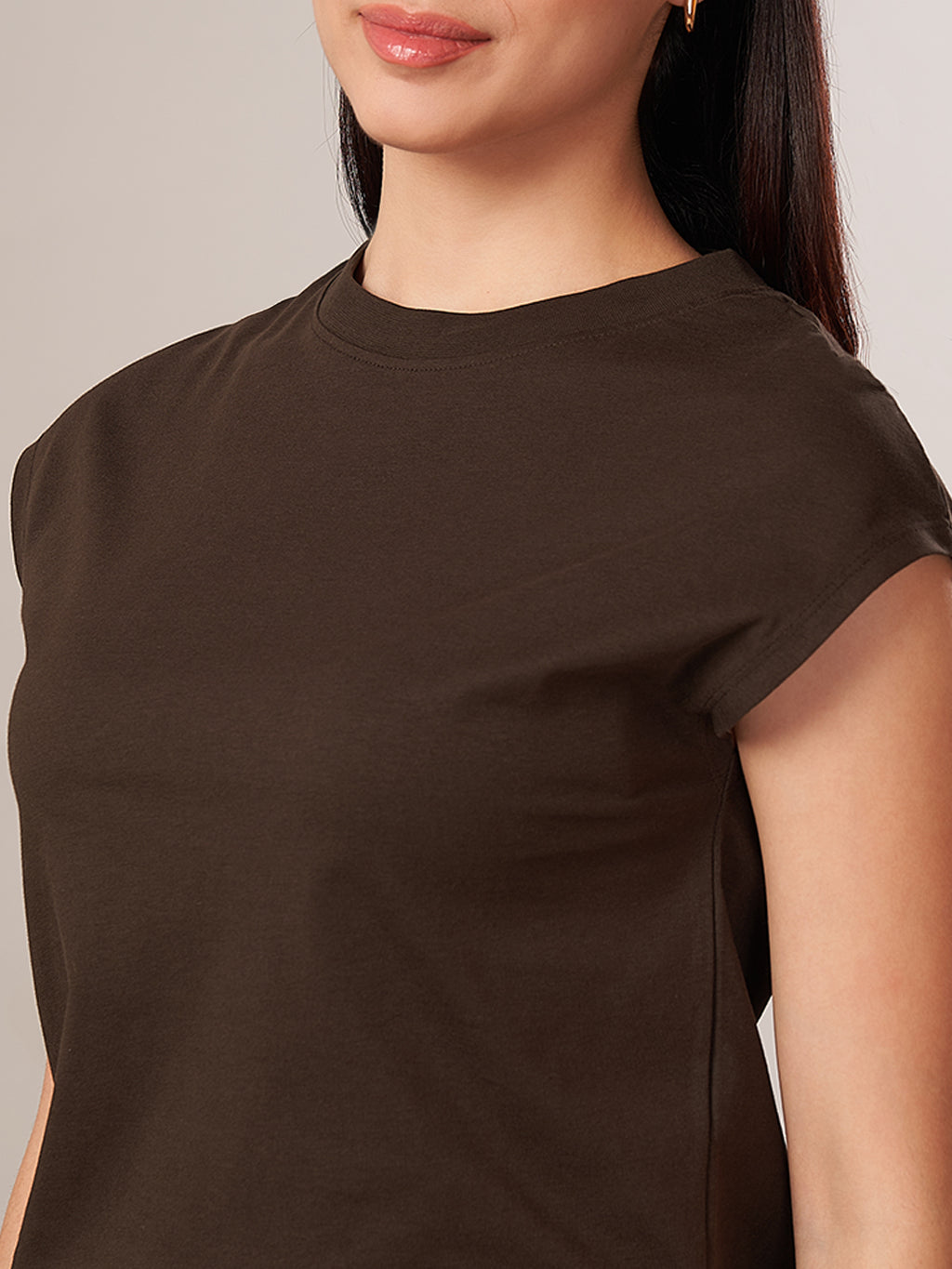 Women's 100% Cotton Regular Fit Tshirt Brown