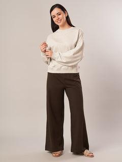 Women's Cotton Elastane Regular Fit Knit Pant Brown