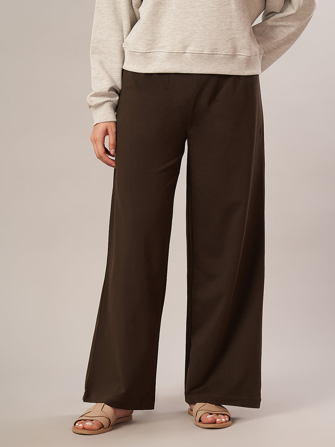 Women's Cotton Elastane Regular Fit Knit Pant Brown