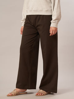 Women's Cotton Elastane Regular Fit Knit Pant Brown