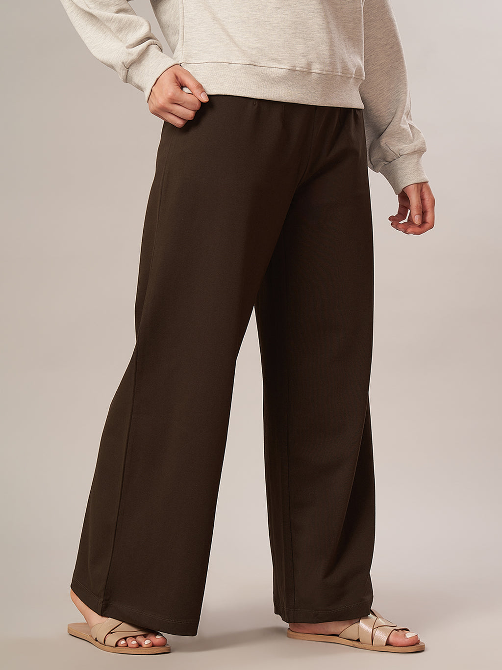 Women's Cotton Elastane Regular Fit Knit Pant Brown