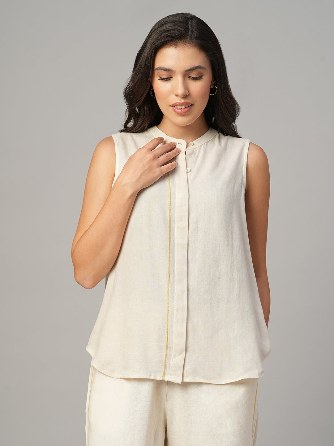 Women's Natural Linen Viscose Regular Fit Blouse