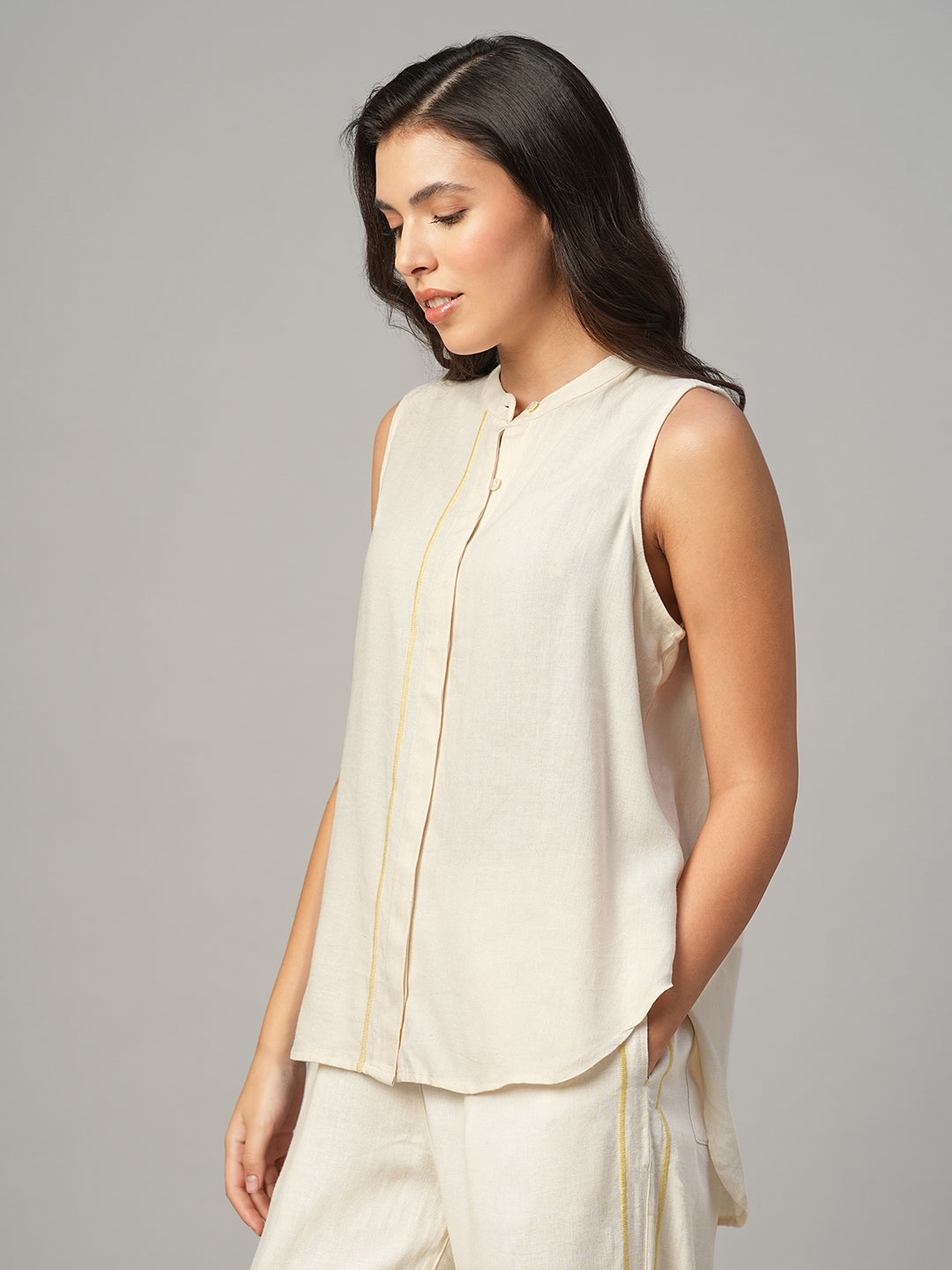 Women's Natural Linen Viscose Regular Fit Blouse