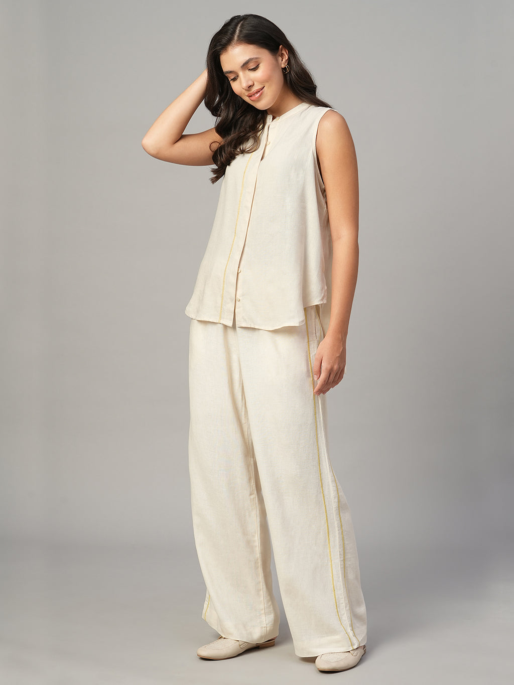 Women's Natural Linen Viscose Regular Fit Blouse