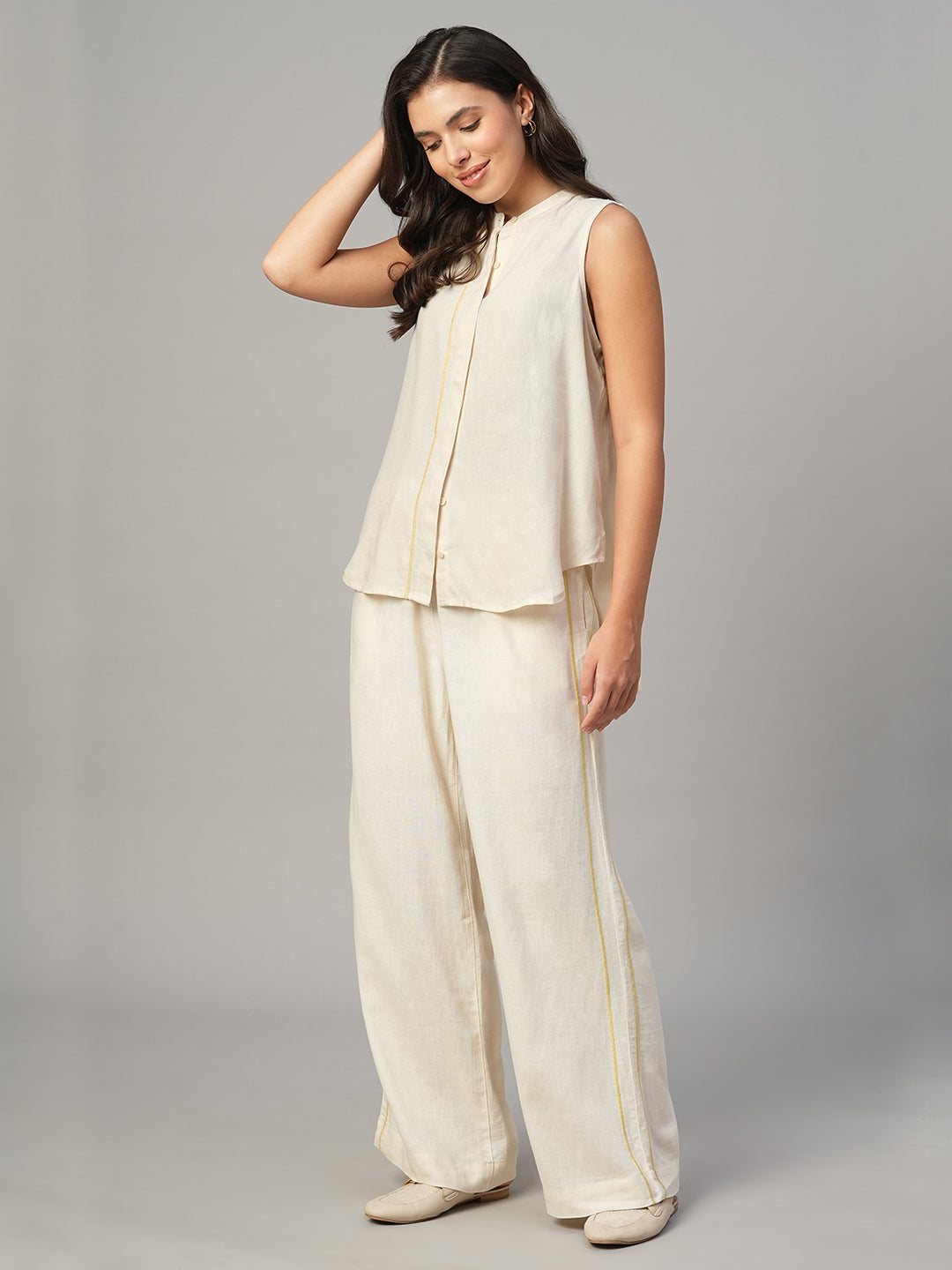 Women's Natural Linen Viscose Regular Fit Blouse
